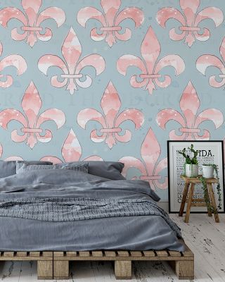 More Fleurs de Lis Blue Elegant Wallpaper
