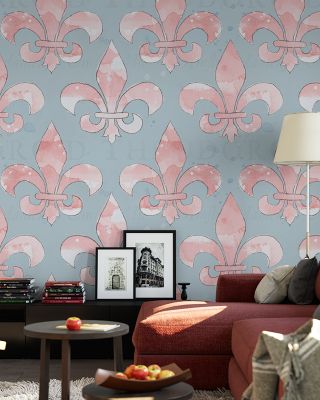 More Fleurs de Lis Blue Elegant Wallpaper