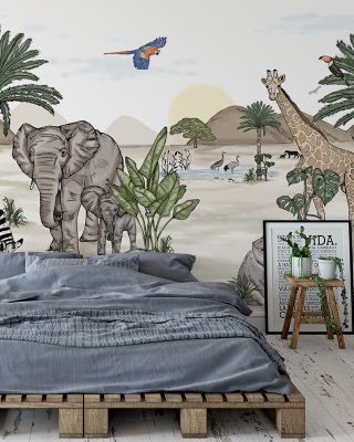 Safari Retreat Exotic Animal Wallpaper