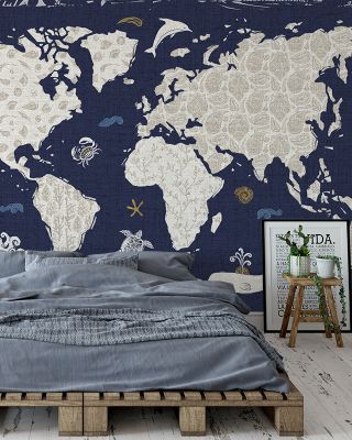 Sea This Map Blue Nautical Wallpaper