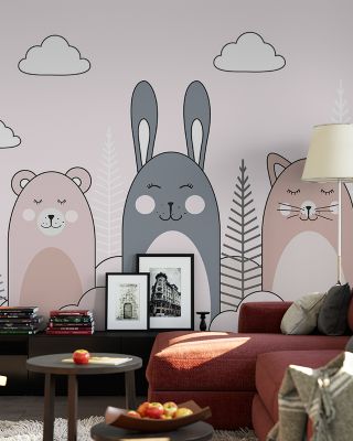 Sleeping Bunny Pink Whimsical Wallpaper