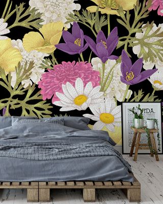 Summer Composition Dark Floral Wallpaper