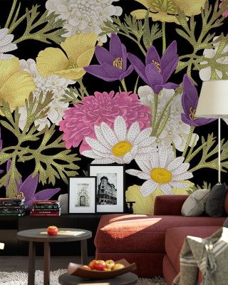 Summer Composition Dark Floral Wallpaper