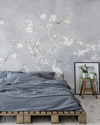 White Garden Blue Floral Elegance Wallpaper