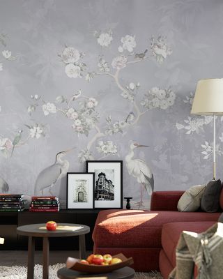 White Garden Blue Floral Elegance Wallpaper