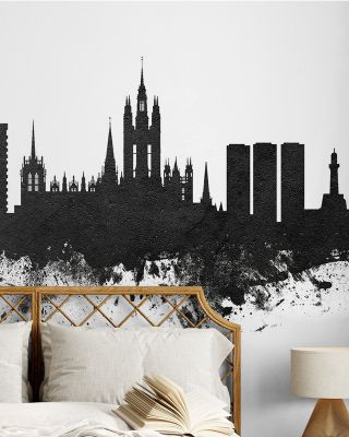 Aberdeen Scotland Skyline Black & White Wallpaper Mural