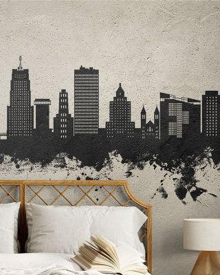 Akron Ohio Skyline Concrete Wallpaper Mural