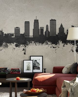 Akron Ohio Skyline Concrete Wallpaper Mural