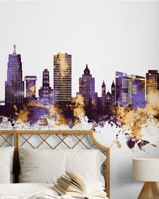Akron Ohio Skyline Purple & Gold Wallpaper Mural