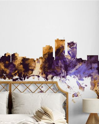 Anchorage Alaska Skyline Purple & Gold Wallpaper Mural