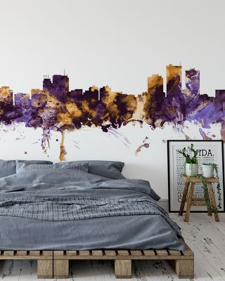 Anchorage Alaska Skyline Purple & Gold Wallpaper Mural