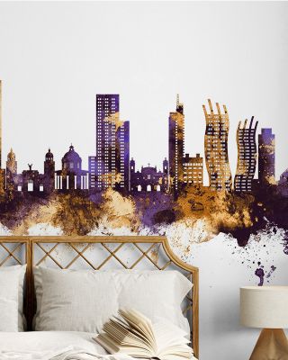 Asunción Paraguay Skyline Purple & Gold Wallpaper Mural