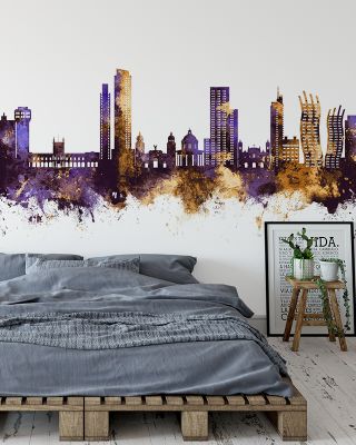 Asunción Paraguay Skyline Purple & Gold Wallpaper Mural