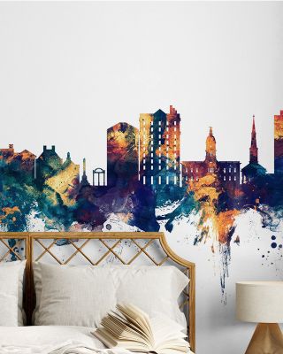 Athens Georgia Skyline Blue & Bronze Wallpaper Mural