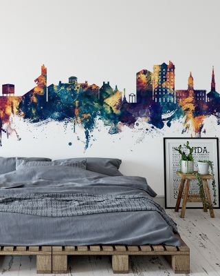 Athens Georgia Skyline Blue & Bronze Wallpaper Mural