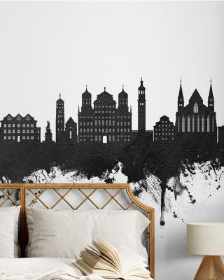 Augsburg Germany Skyline Black & White Wallpaper Mural
