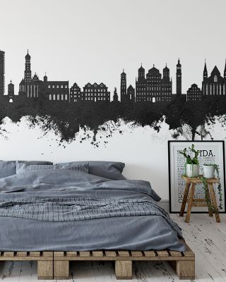 Augsburg Germany Skyline Black & White Wallpaper Mural