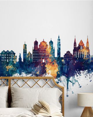 Augsburg Germany Skyline Blue & Bronze Wallpaper Mural