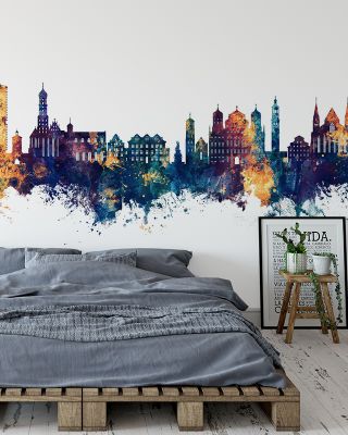 Augsburg Germany Skyline Blue & Bronze Wallpaper Mural