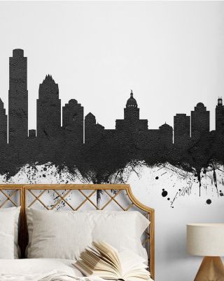 Austin Texas Skyline Black & White Wallpaper Mural