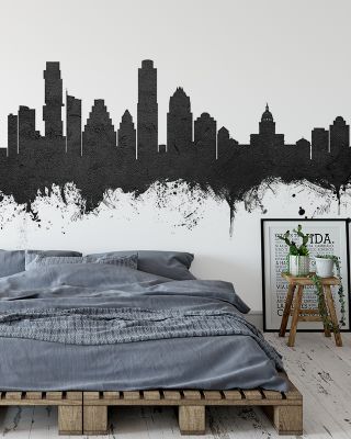 Austin Texas Skyline Black & White Wallpaper Mural