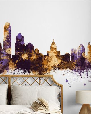 Austin Texas Skyline Purple & Gold Wallpaper Mural