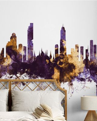 Bangkok Thailand Skyline Purple & Gold Wallpaper Mural