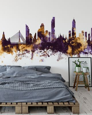 Bangkok Thailand Skyline Purple & Gold Wallpaper Mural