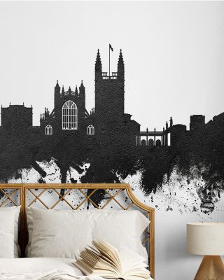 Bath England Skyline Black & White Wallpaper Mural