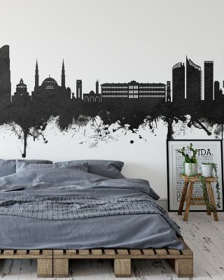 Beirut Lebanon Skyline Black & White Wallpaper Mural
