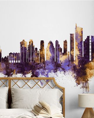 Benidorm Spain Skyline Purple & Gold Wallpaper Mural