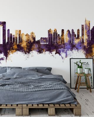 Benidorm Spain Skyline Purple & Gold Wallpaper Mural