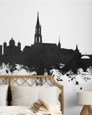 Bern Switzerland Skyline Black & White Wallpaper Mural