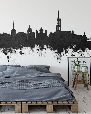 Bern Switzerland Skyline Black & White Wallpaper Mural