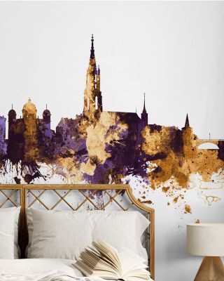 Bern Switzerland Skyline Purple & Gold Wallpaper Mural