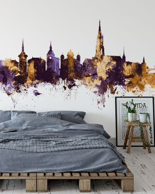 Bern Switzerland Skyline Purple & Gold Wallpaper Mural