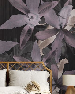 Big Orchids Dark Purple Wallpaper Mural