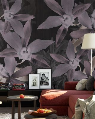 Big Orchids Dark Purple Wallpaper Mural