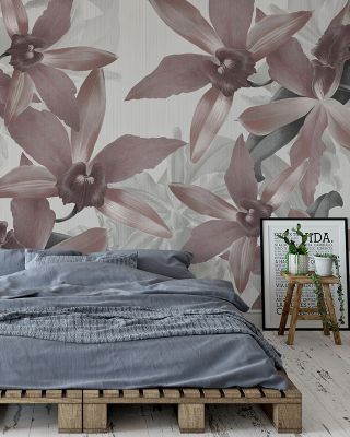 Big Orchids Sepia Light Wallpaper Mural
