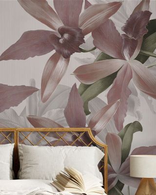 Big Orchids Sepia Wallpaper Mural