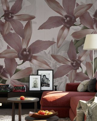 Big Orchids Sepia Wallpaper Mural