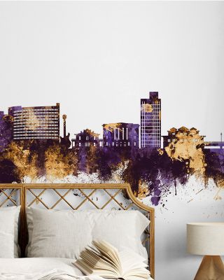 Biloxi Mississippi Skyline Purple & Gold Wallpaper Mural