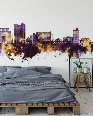 Biloxi Mississippi Skyline Purple & Gold Wallpaper Mural