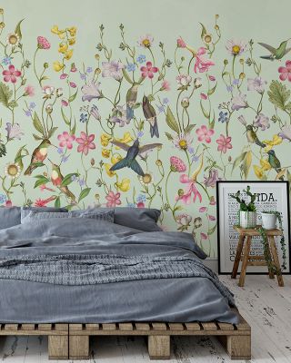 Bird Garden Spring Green Wallpaper Mural
