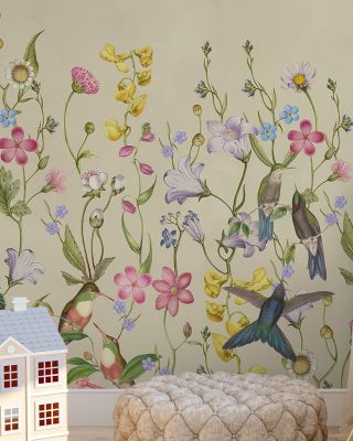 Bird Garden Yellow Wallpaper Mural