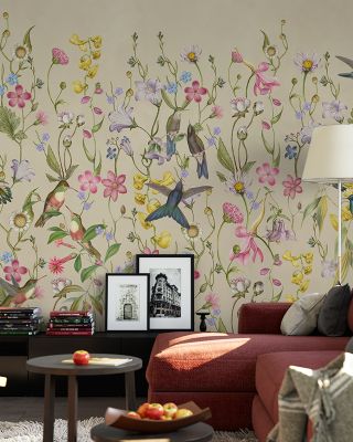 Bird Garden Yellow Wallpaper Mural