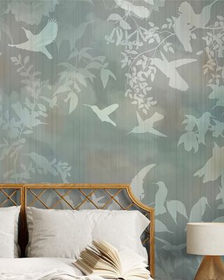 Birds in the Fog Green Wallpaper Mural