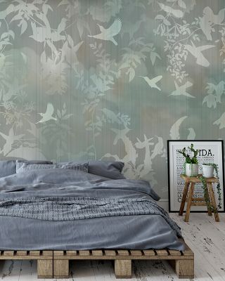 Birds in the Fog Green Wallpaper Mural
