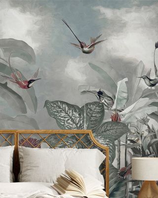 Birds of Paradise Blue Wallpaper Mural