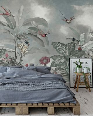 Birds of Paradise Blue Wallpaper Mural